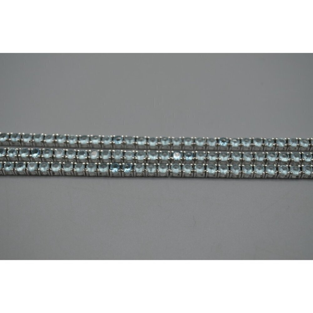 Blue Cubic Zirconia Three Strand Tennis Bracelet Sterling Silver 925 ADI CZ 8" - Picture 4 of 10